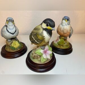 Vintage Andrea by Sadek Set Of 3 Figurine  Blue Jay, Blue Bird, and Chickadee
